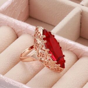 Elegant Rose Gold Ethnic Bridal Red Cubic Zirconia Ring